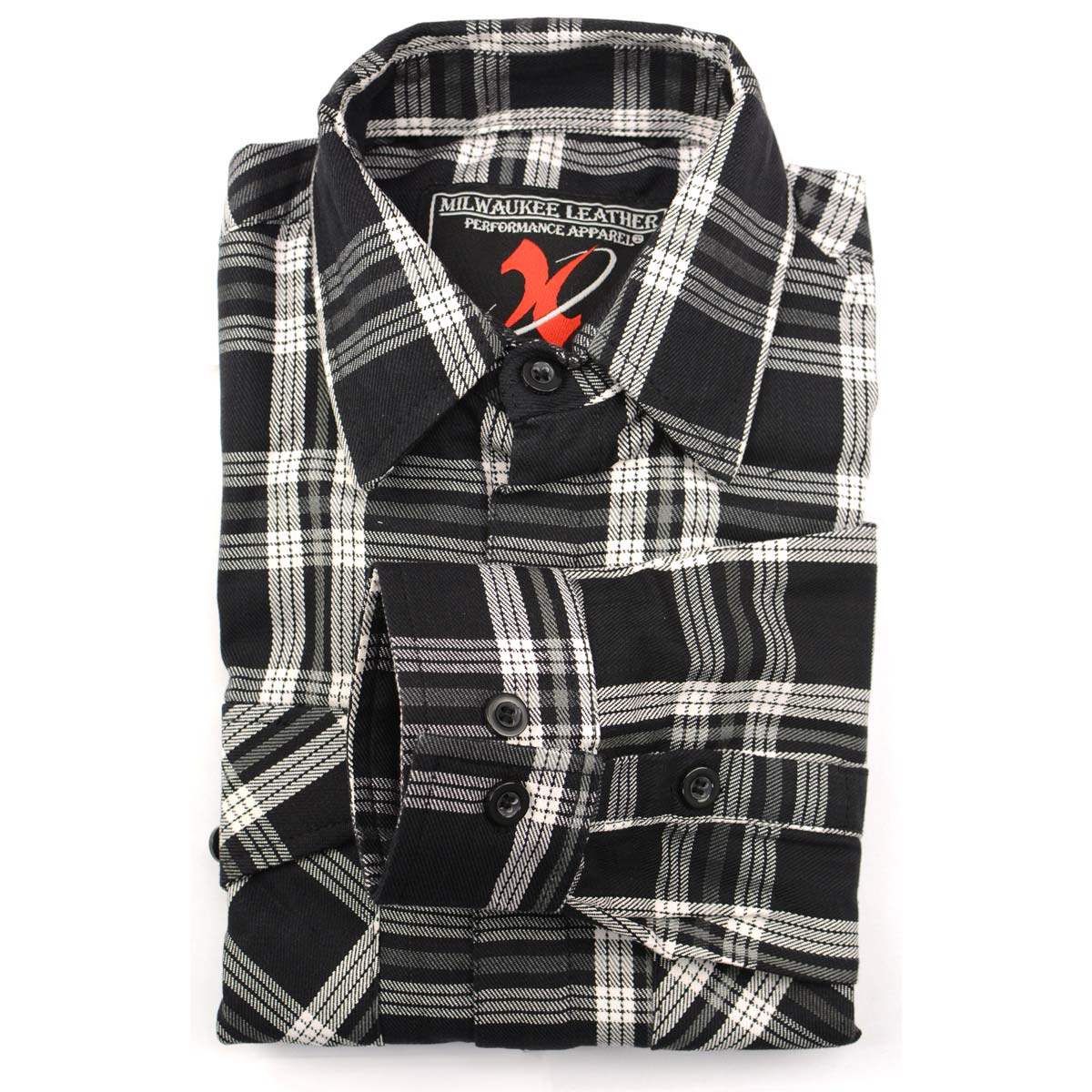 Milwaukee Leather MNG11646 Men's Flannel Plaid Shirt Black and White Long Sleeve Cotton Button Down Shirt