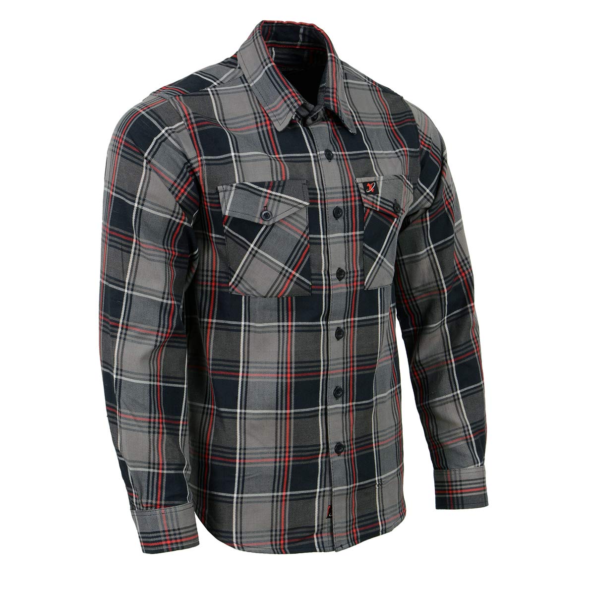 Milwaukee Leather MNG11658 Men's Black and Grey with Red Long Sleeve Cotton Flannel Shirt