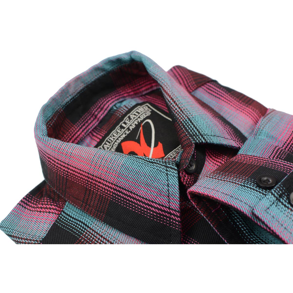 Milwaukee Leather MNG11660 Men's Black and Pink with Blue Long Sleeve Cotton Flannel Shirt