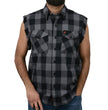 Milwaukee Leather MNG11689 Men’s Classic Black and Grey Button-Down Flannel Cut Off Frayed Sleeveless Casual Shirt