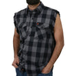 Milwaukee Leather MNG11689 Men’s Classic Black and Grey Button-Down Flannel Cut Off Frayed Sleeveless Casual Shirt
