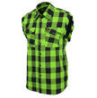 Milwaukee Leather MNG11691 Men’s Classic Black and Green Button-Down Flannel Cut Off Frayed Sleeveless Casual Shirt