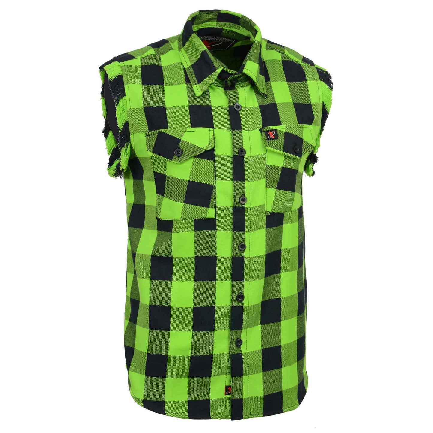 Milwaukee Leather MNG11691 Men's 'Checkered' Black and Green Cut Off Flannel Shirt
