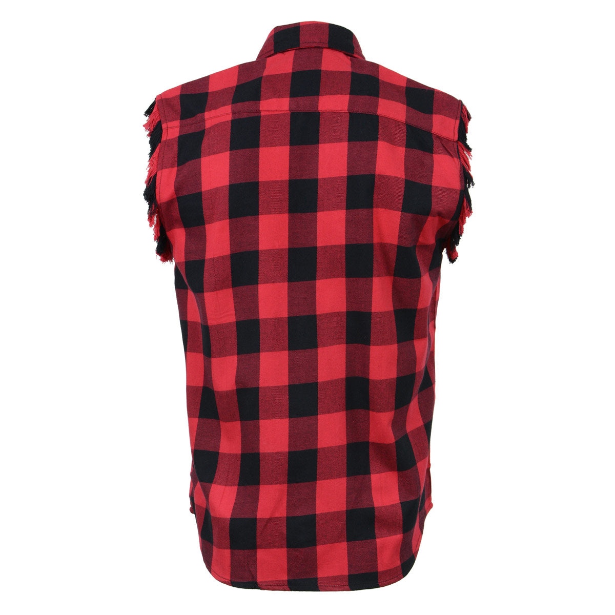 Milwaukee Leather MNG11692 Men’s Classic Black and Red Button-Down Flannel Cut Off Frayed Sleeveless Casual Shirt