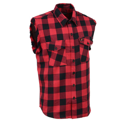 Milwaukee Leather MNG11692 Men’s Black and Red Cut Off Flannel Shirt