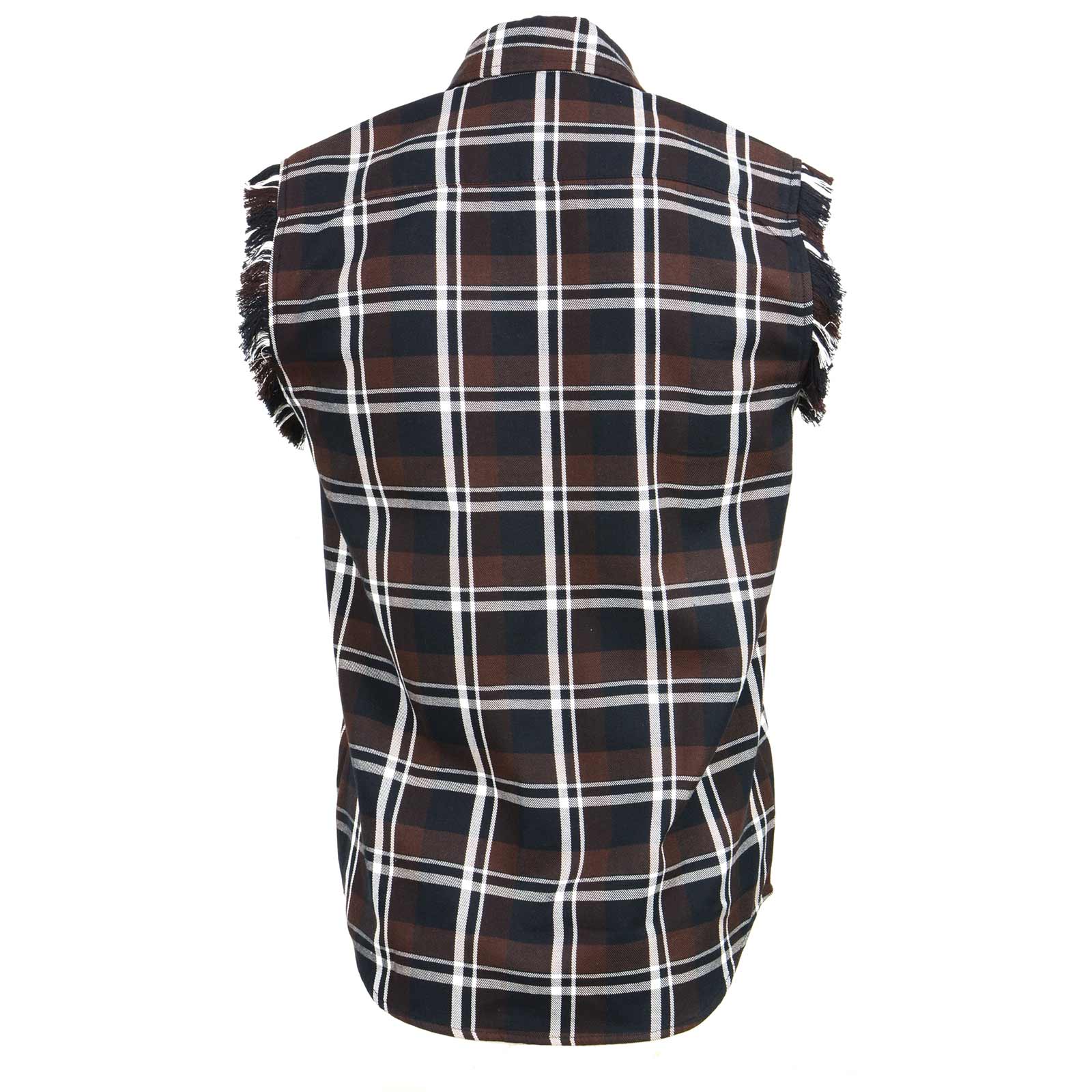 Milwaukee Leather MNG11693 Men's 'Checkered' Black and Brown with White Cut Off Flannel Shirt