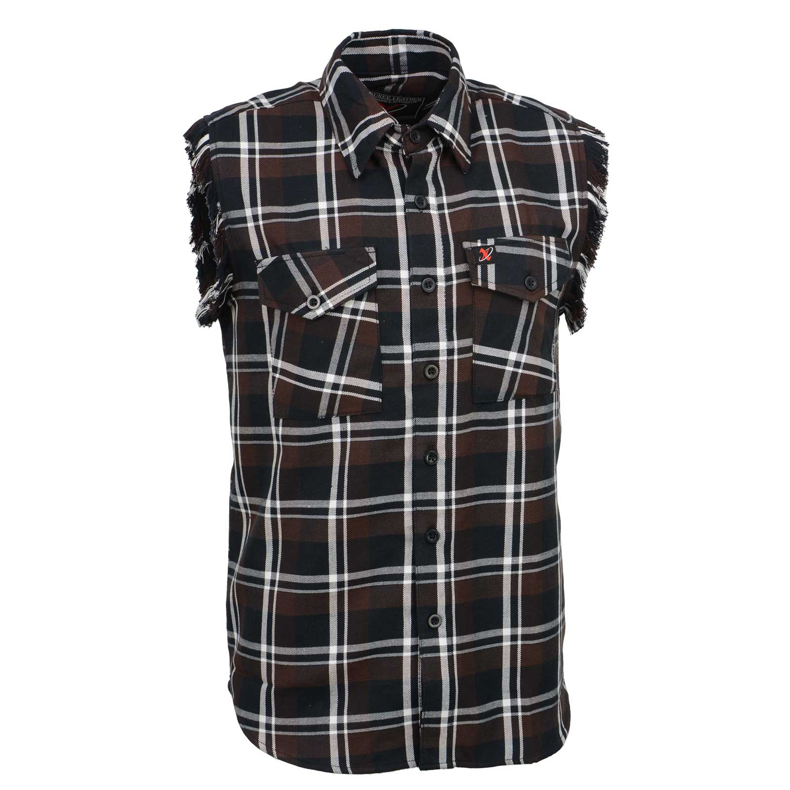 Milwaukee Leather MNG11693 Men’s Classic Black and Brown Button-Down Flannel Cut Off Frayed Sleeveless Casual Shirt