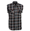 Milwaukee Leather MNG11693 Men’s Classic Black and Brown Button-Down Flannel Cut Off Frayed Sleeveless Casual Shirt