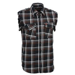 Milwaukee Leather MNG11693 Men’s Classic Black and Brown Button-Down Flannel Cut Off Frayed Sleeveless Casual Shirt