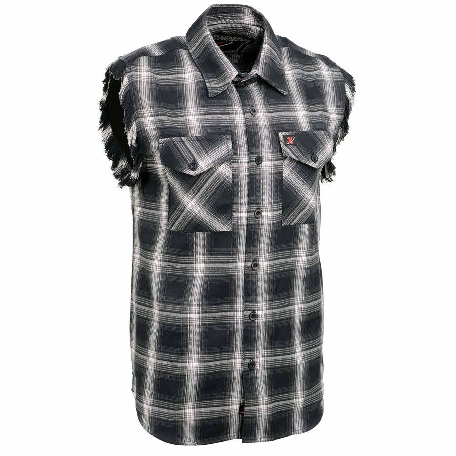 Milwaukee Leather MNG11694 Men's 'Checkered' Black and White Cut Off Flannel Shirt
