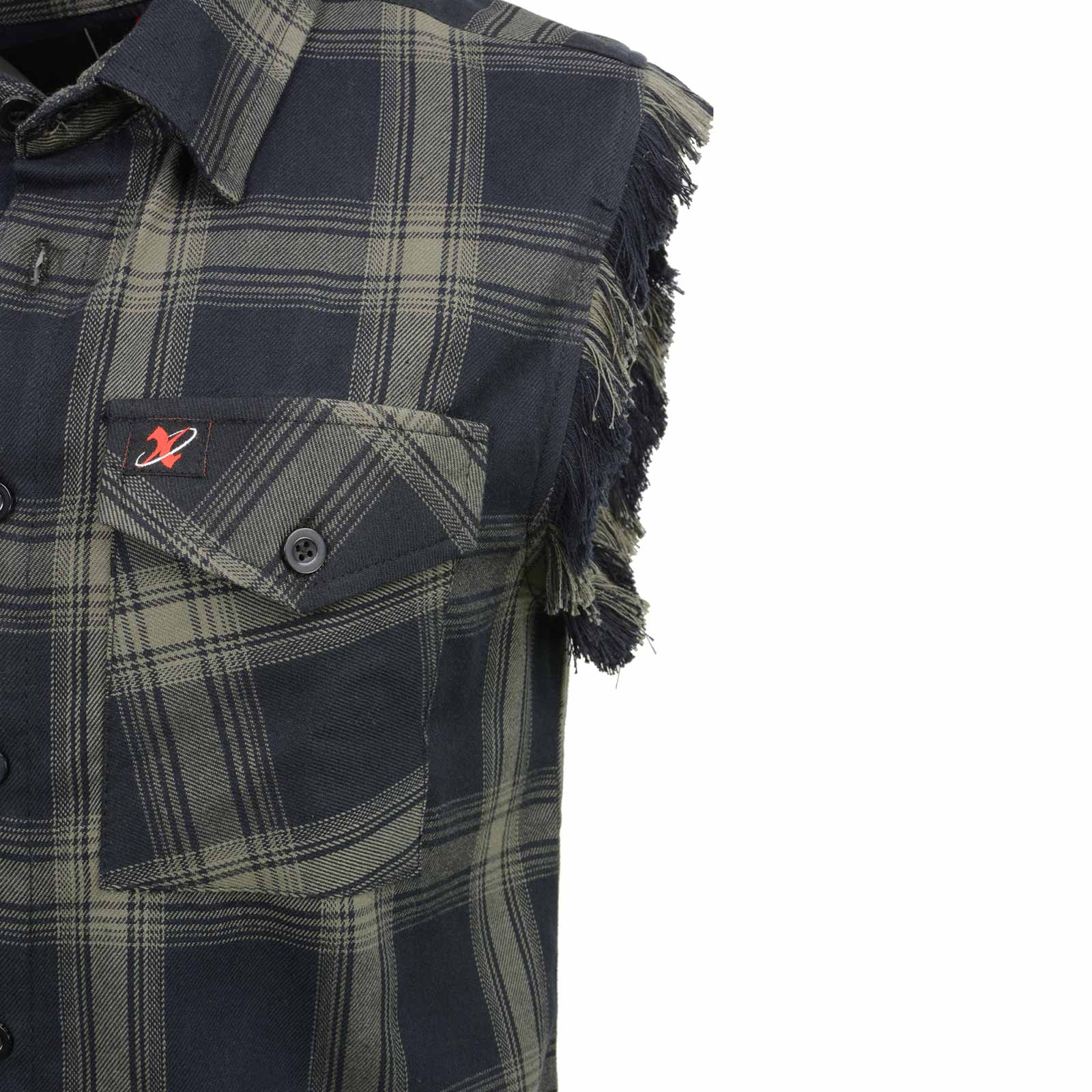 Milwaukee Leather MNG11695 Men's 'Checkered' Black and Dark Grey Cut Off Flannel Shirt
