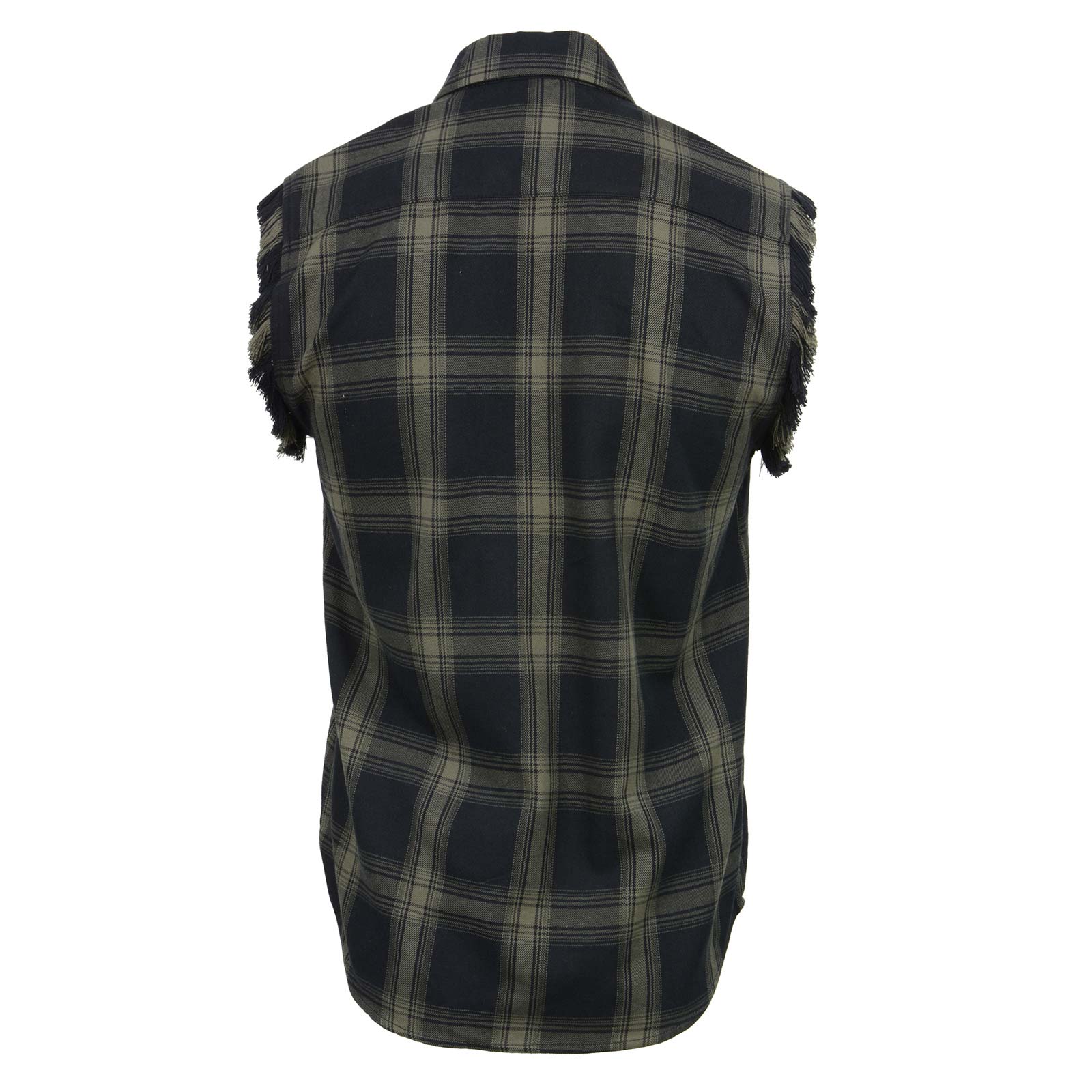 Milwaukee Leather MNG11695 Men’s Classic Black and Dark Grey Button-Down Flannel Cut Off Frayed Sleeveless Casual Shirt
