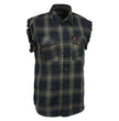 Milwaukee Leather MNG11695 Men’s Classic Black and Dark Grey Button-Down Flannel Cut Off Frayed Sleeveless Casual Shirt