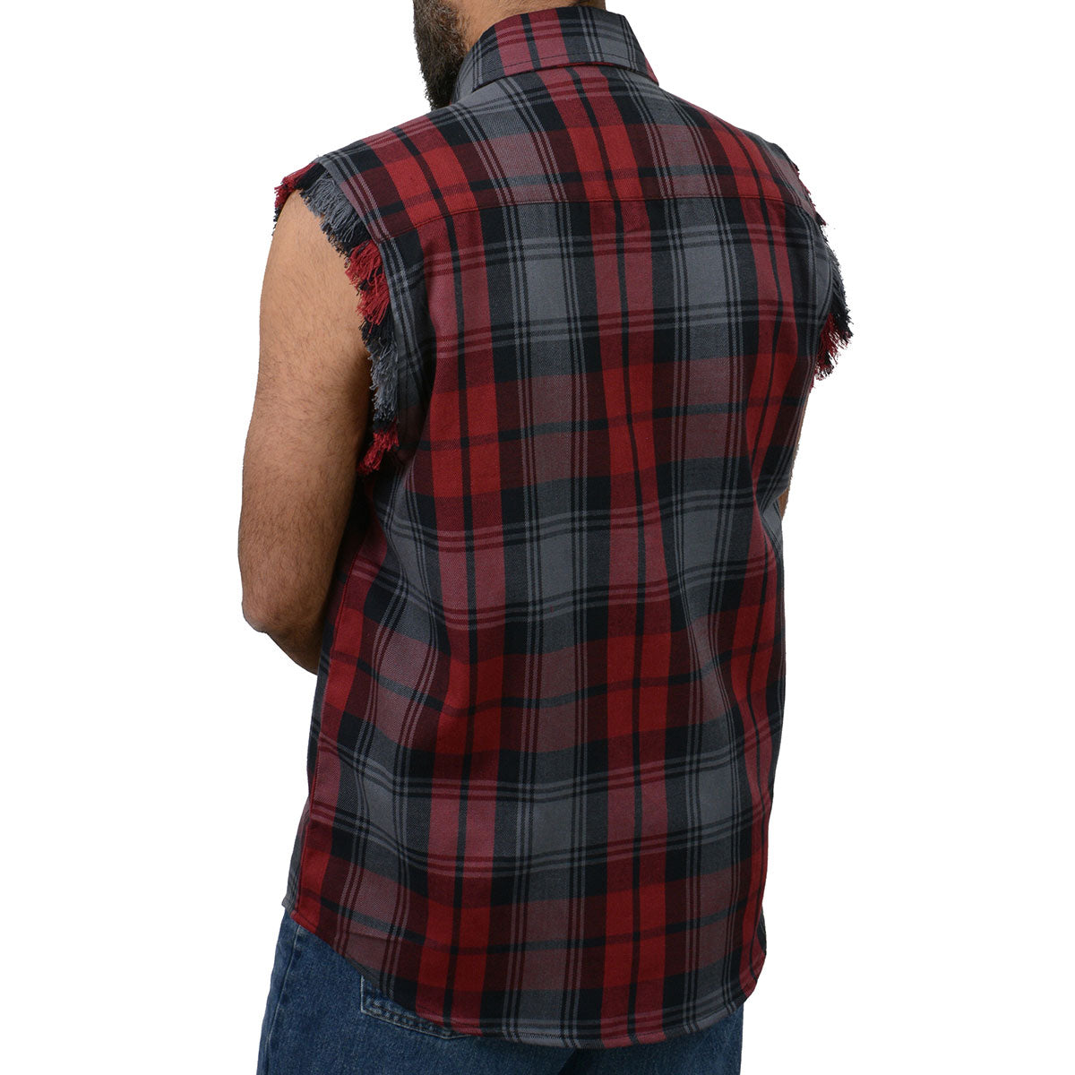 Milwaukee Leather MNG11696 Men’s Black and Grey with Red Cut Off Flannel Shirt