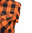 Milwaukee Leather MNG11698 Men’s Classic Black and Orange Button-Down Flannel Cut Off Frayed Sleeveless Casual Shirt