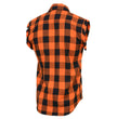 Milwaukee Leather MNG11698 Men’s Classic Black and Orange Button-Down Flannel Cut Off Frayed Sleeveless Casual Shirt