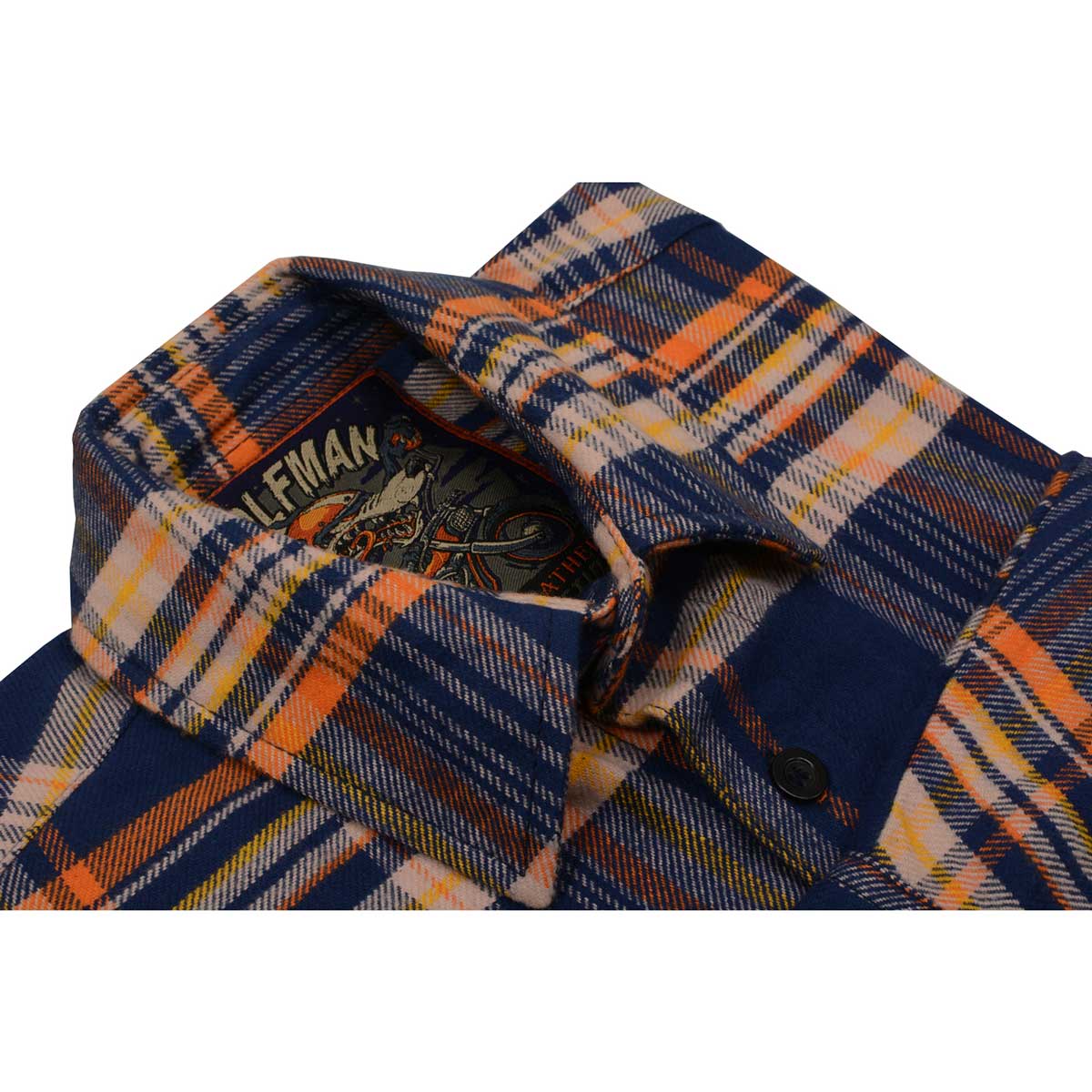 Milwaukee Leather |Men's 'The Wolfman' Blue/Orange Long Sleeve 10.5-Oz Heavy-Duty Cotton Flannel Shirt MNG11700