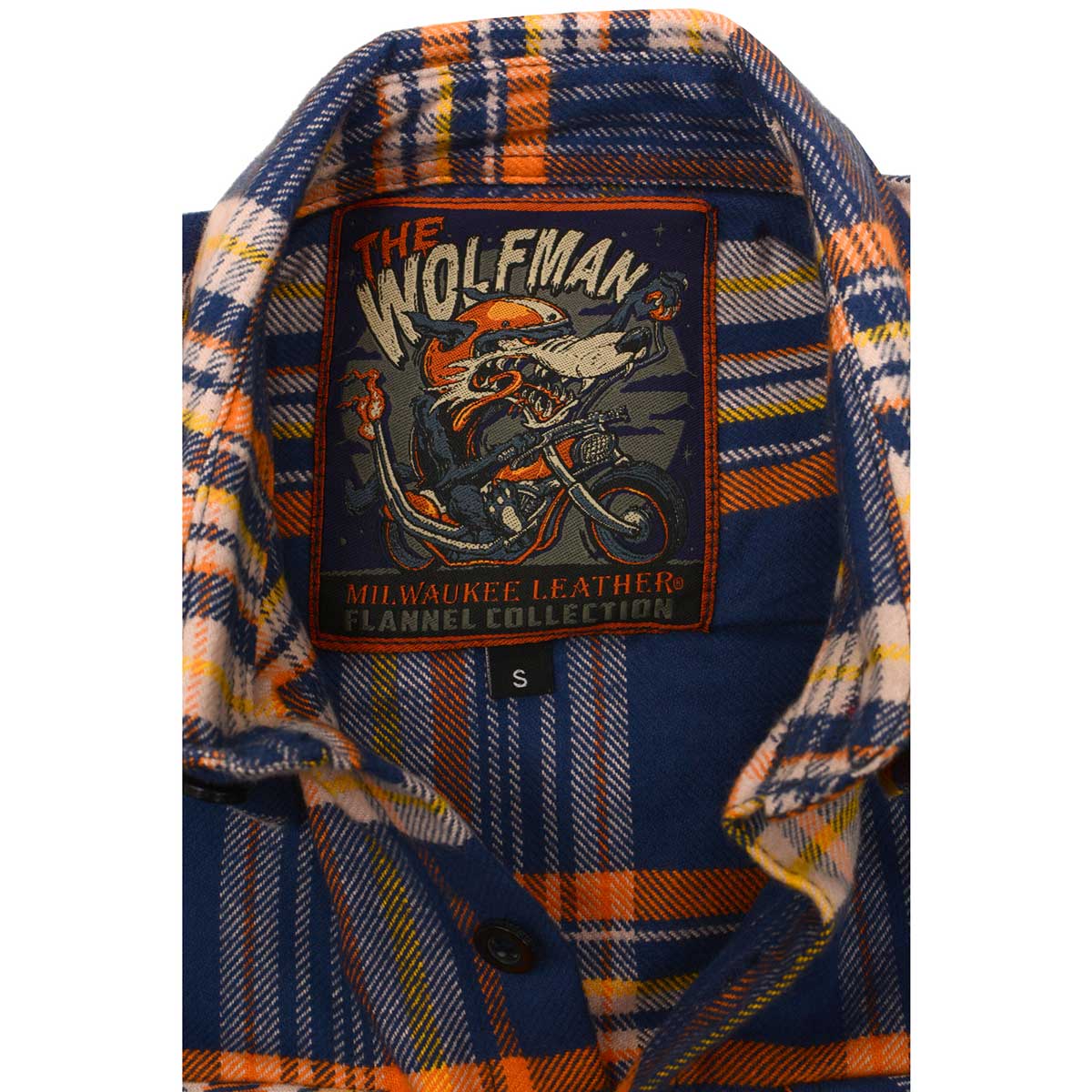 Milwaukee Leather |Men's 'The Wolfman' Blue/Orange Long Sleeve 10.5-Oz Heavy-Duty Cotton Flannel Shirt MNG11700