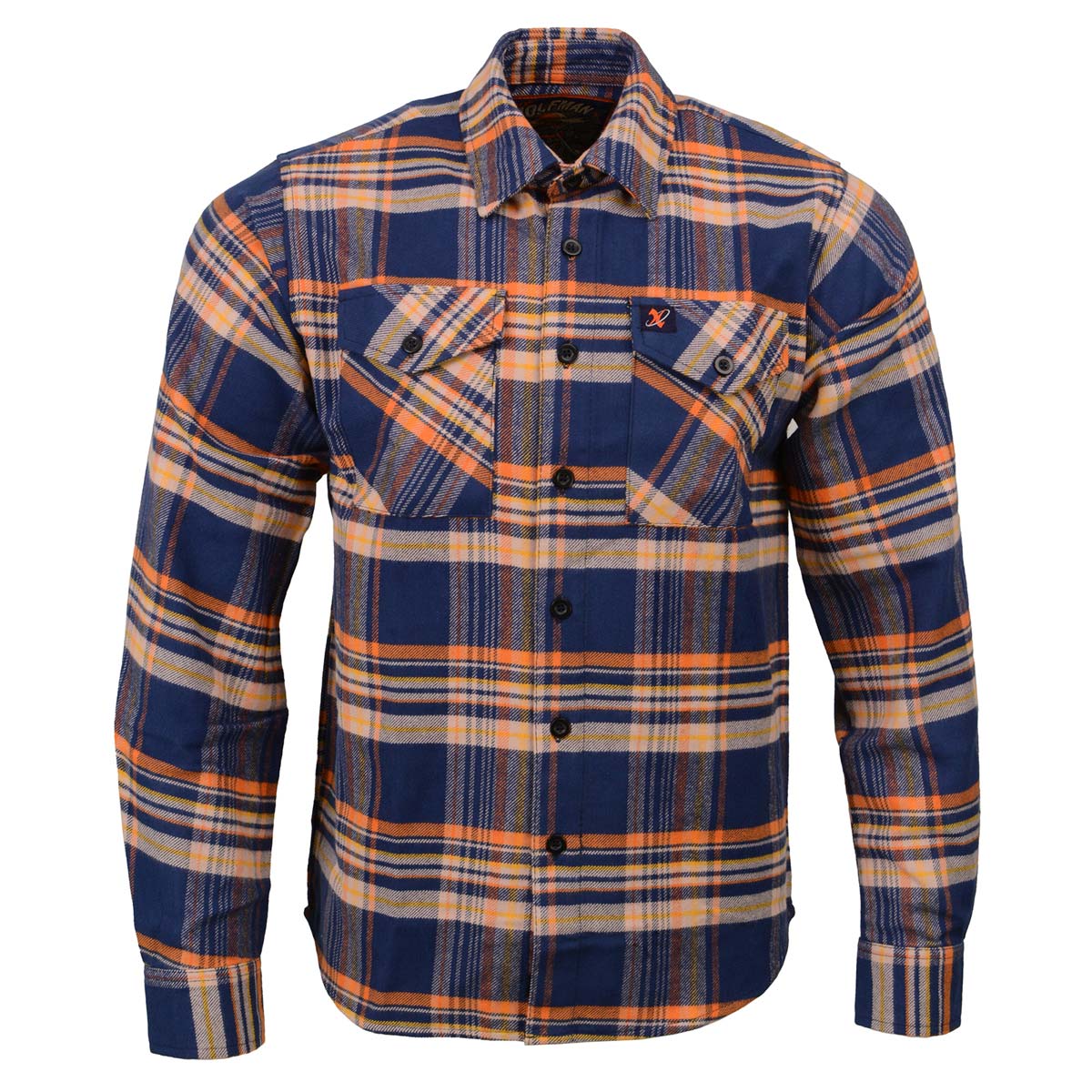 Milwaukee Leather |Men's 'The Wolfman' Blue/Orange Long Sleeve 10.5-Oz Heavy-Duty Cotton Flannel Shirt MNG11700