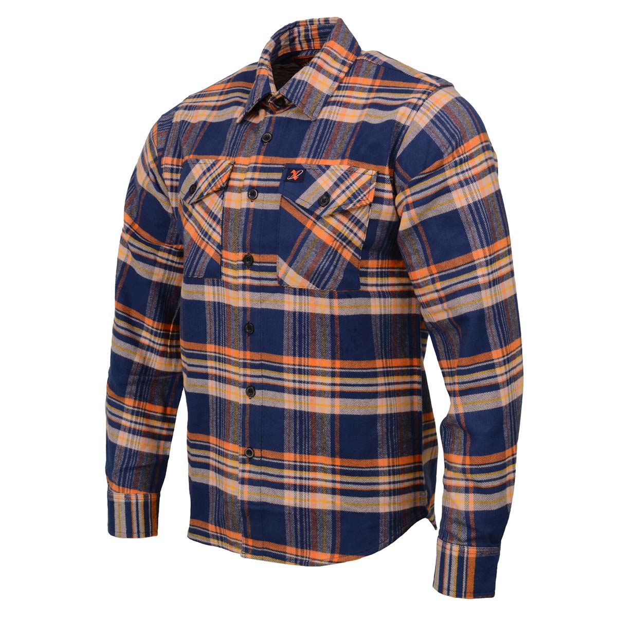 Milwaukee Leather |Men's 'The Wolfman' Blue/Orange Long Sleeve 10.5-Oz Heavy-Duty Cotton Flannel Shirt MNG11700