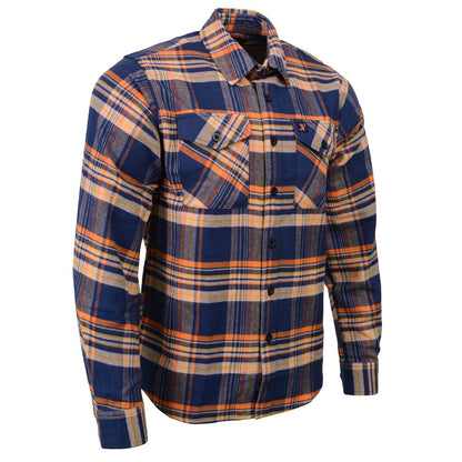 Milwaukee Leather |Men's 'The Wolfman' Blue/Orange Long Sleeve 10.5-Oz Heavy-Duty Cotton Flannel Shirt MNG11700
