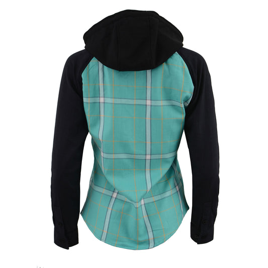 Milwaukee Leather MNG21601 Women's Casual Black and Teal Long Sleeve Cotton Flannel Shirt with Hoodie