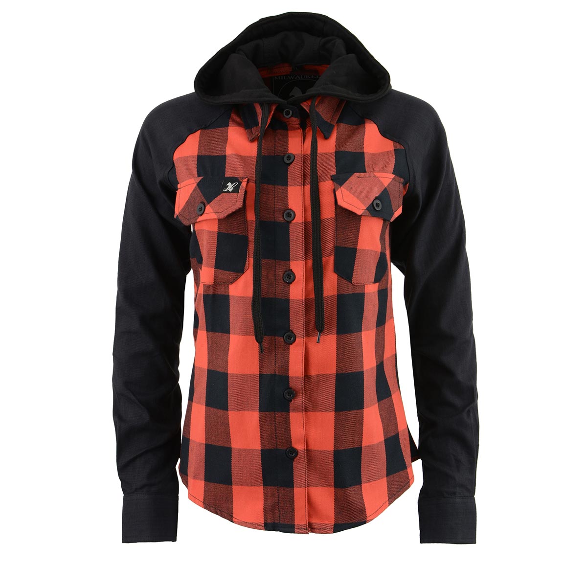 NexGen MNG21602 Women's Casual Black and Red Long Sleeve Cotton Flannel Shirt with Hoodie