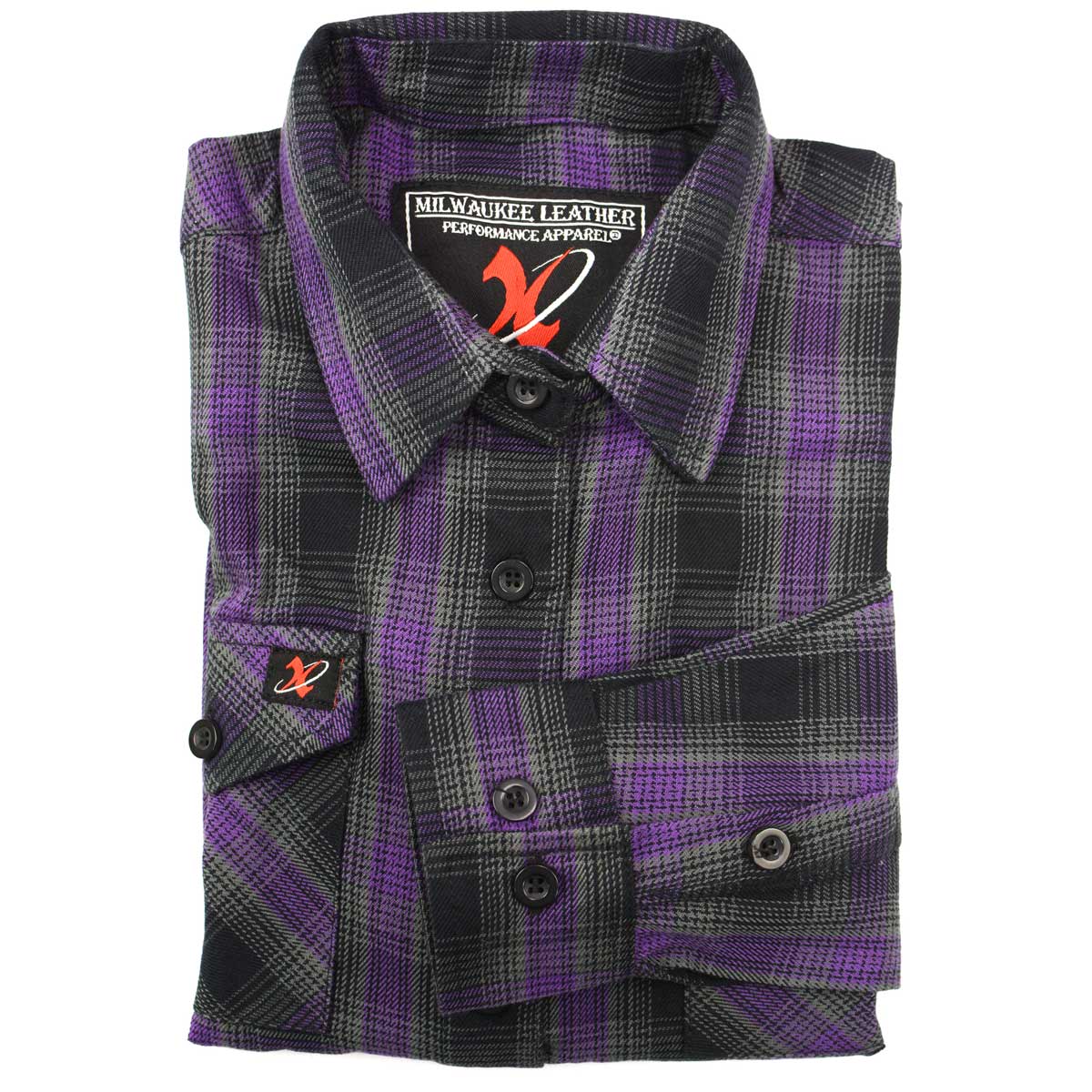 Milwaukee Leather MNG21603 Women's Casual Black with Purple Long Sleeve Casual Cotton Flannel Shirt