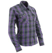 Milwaukee Leather MNG21603 Women's Casual Black with Purple Long Sleeve Casual Cotton Flannel Shirt