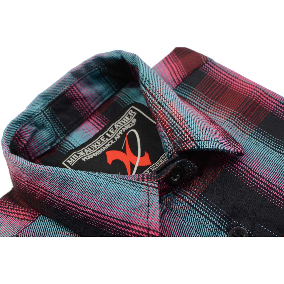 Milwaukee Leather MNG21612 Women's Black and Pink with Blue Long Sleeve Cotton Flannel Shirt