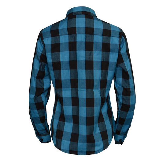 Milwaukee Leather MNG21617 Women's Black and Aqua Long Sleeve Cotton Flannel Shirt