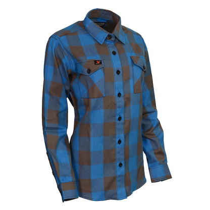 Milwaukee Leather MNG21618 Women's Brown and Aqua Long Sleeve Cotton Flannel Shirt