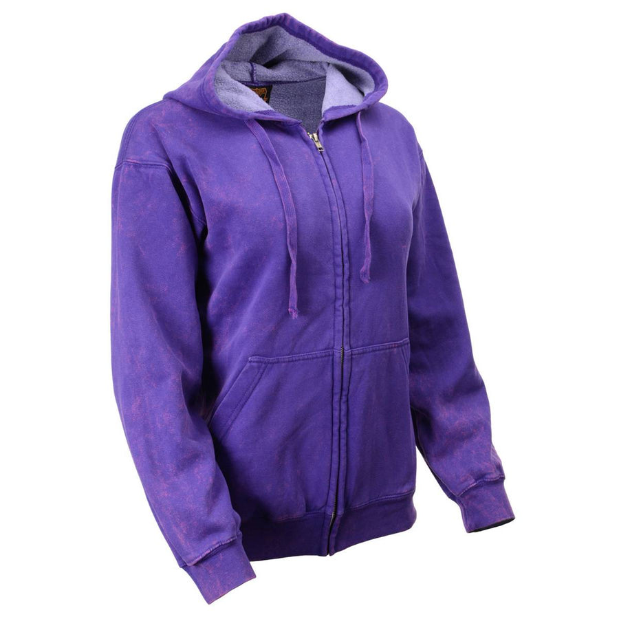 Milwaukee Leather MNG21622 Women's Distressed Purple Sweatshirt Full Zip Up Long Sleeve Casual Hoodie - with Pocket