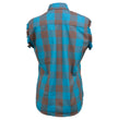 Milwaukee Leather MNG21623 Women's Flannel Brown/Aqua Button Down Sleeveless Cut Off Shirt w/ Frill Arm