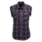 Milwaukee Leather MNG21624 Women's Flannel Black/Purple Button Down Sleeveless Cut Off Shirt w/ Frill Arm