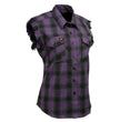 Milwaukee Leather MNG21624 Women's Flannel Black/Purple Button Down Sleeveless Cut Off Shirt w/ Frill Arm