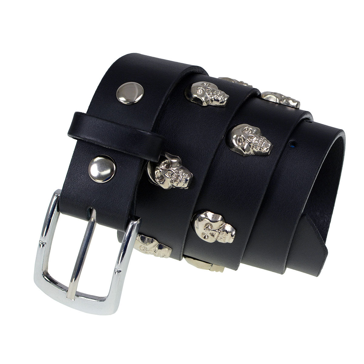 Milwaukee Leather MP7102 Men's Black Leather Belt with Skull Heads and Interchangeable Buckle