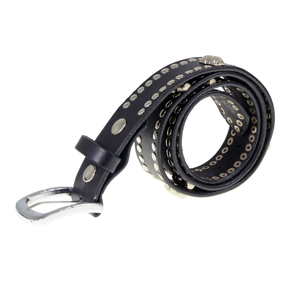 Milwaukee Leather MP7103 Men's Black Studs and Skulls Genuine Leather Belt with Buckle - 1.5 inches Wide