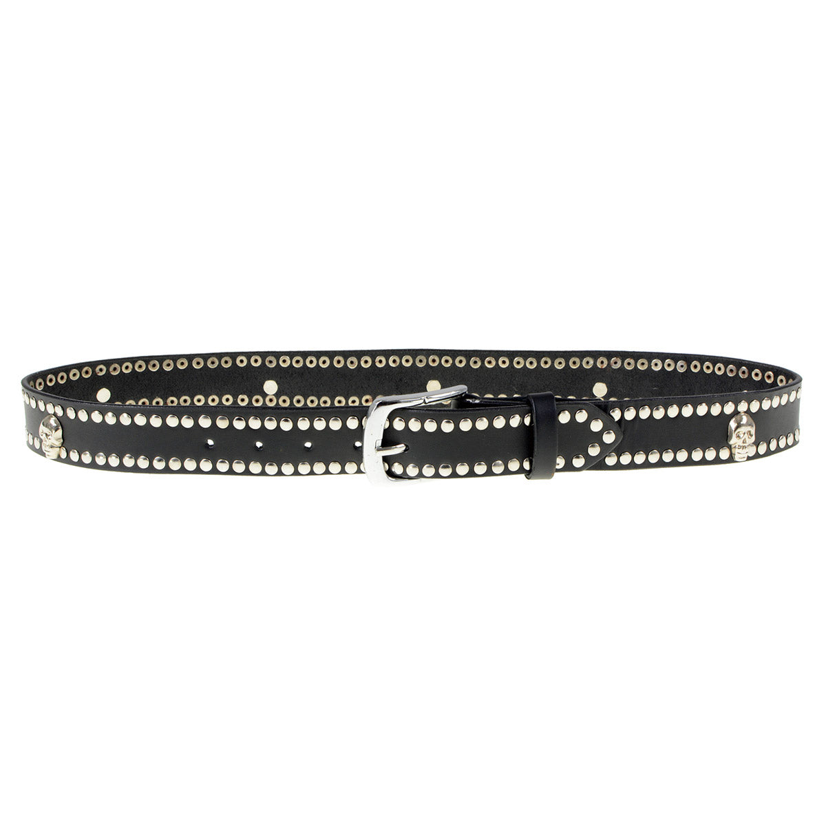 Milwaukee Leather MP7103 Men's Black Studs and Skulls Genuine Leather Belt with Buckle - 1.5 inches Wide