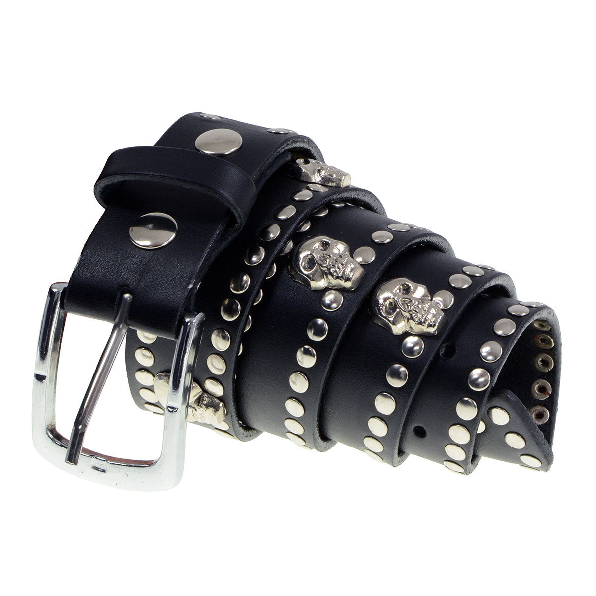 Milwaukee Leather MP7103 Men's Black 'Studs and Skulls' Leather Belt with Interchangeable Buckle