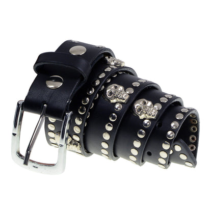 Milwaukee Leather MP7103 Men's Black 'Studs and Skulls' Leather Belt with Interchangeable Buckle