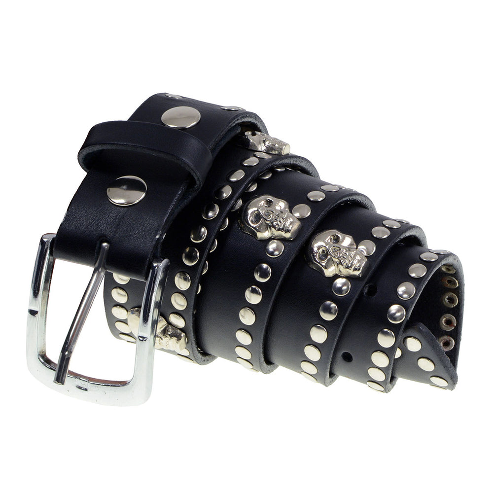 Milwaukee Leather MP7103 Men's Black 'Studs and Skulls' Leather Belt with Interchangeable Buckle