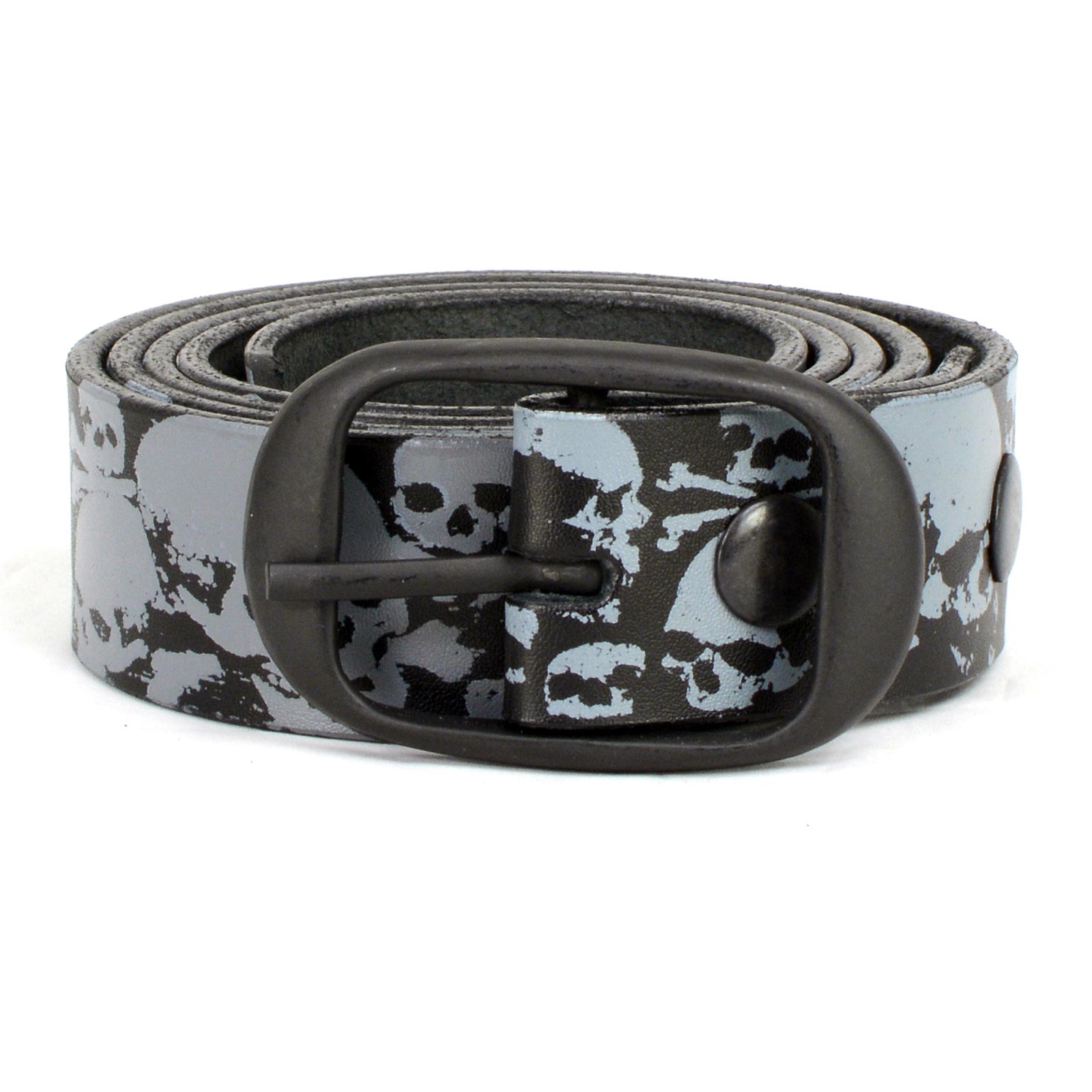 Milwaukee Leather MP7106 Men's Grey Skull Heads Black Genuine Leather Biker Belt with Interchangeable Buckle