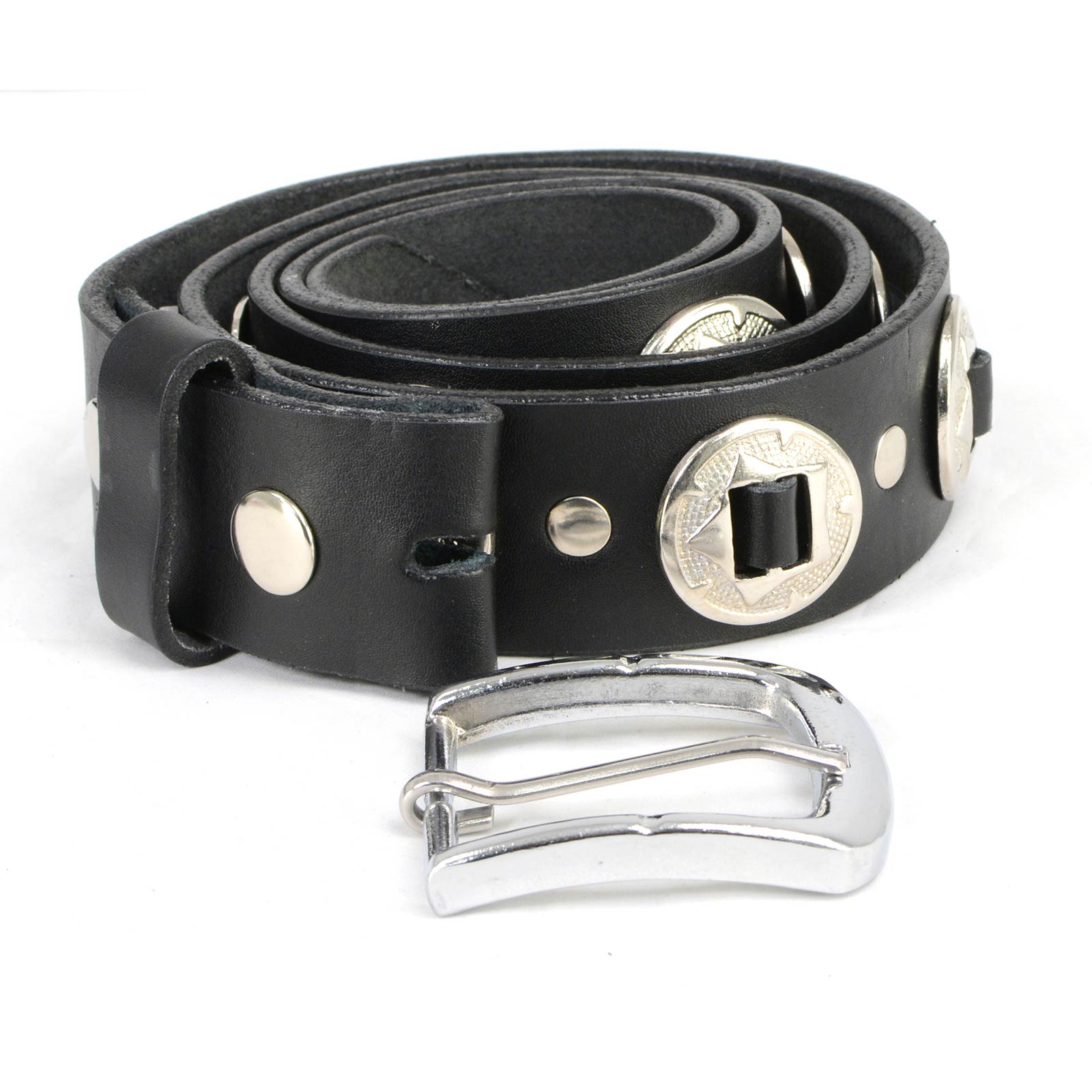 Milwaukee Leather MP7120 Men's Chrome Conchos - Black Genuine Leather Belt with Interchangeable Buckle - 1.5 inches Wide
