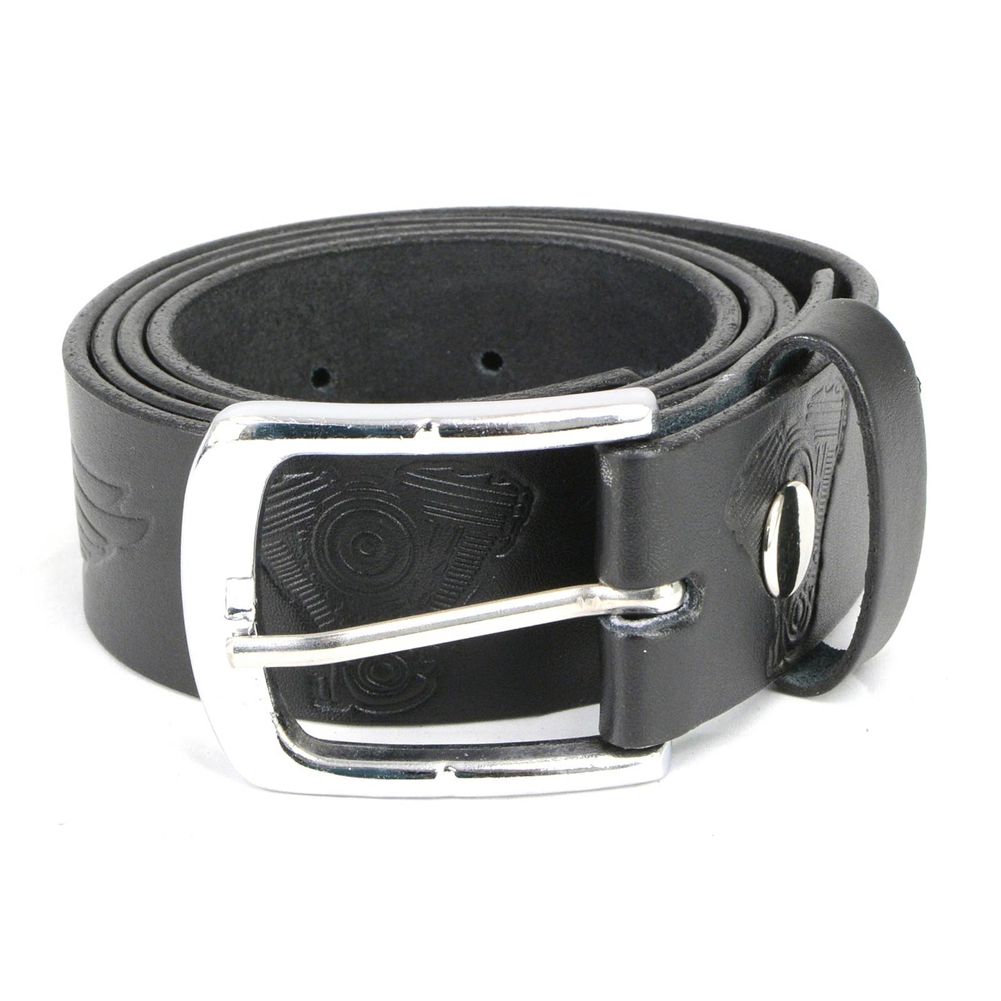 Milwaukee Leather MP7122 Men's Engine Block & Wings - Black Genuine Leather Belt W/ Interchangeable Buckle - 1.5 inches Wide