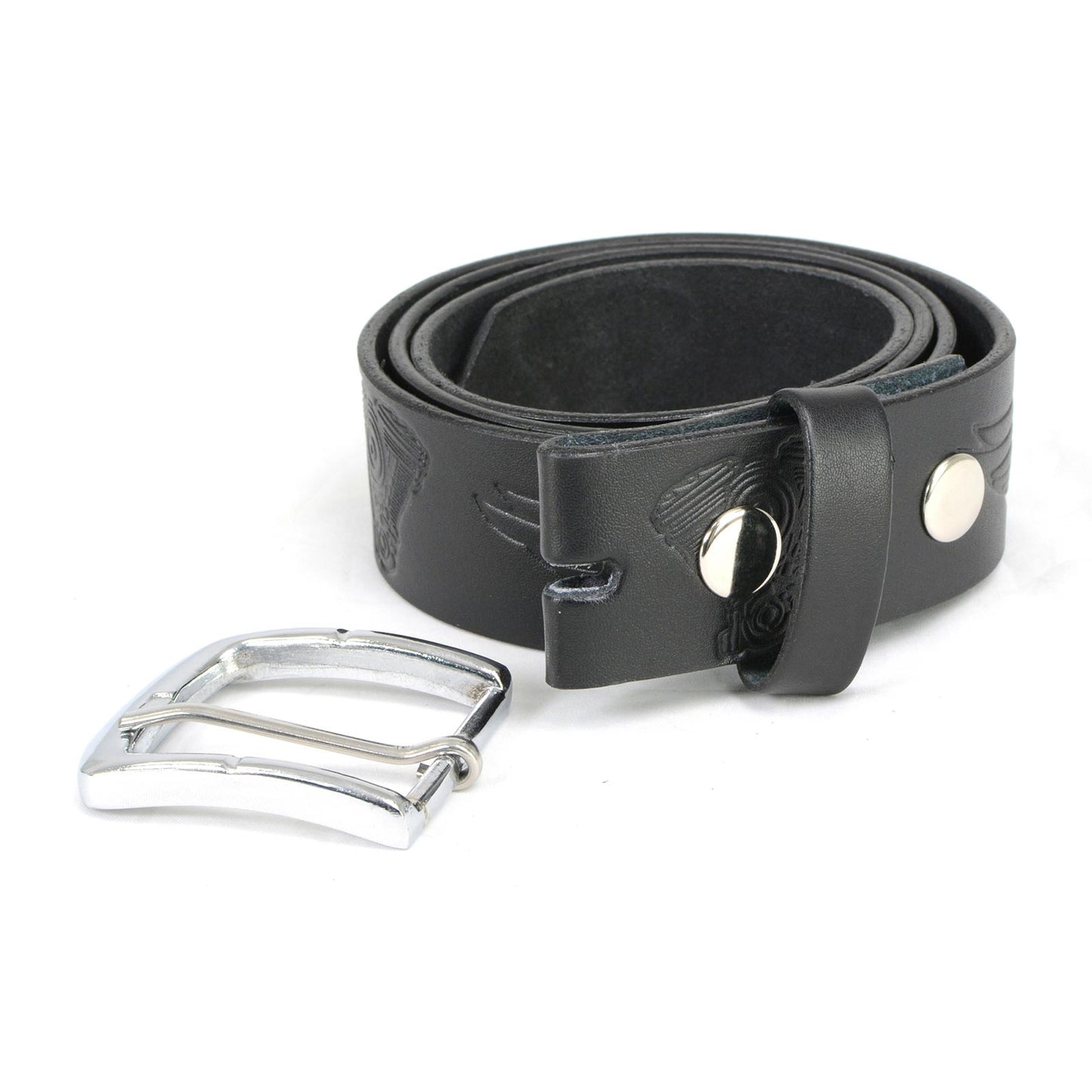 Milwaukee Leather MP7122 Men's Engine Block & Wings - Black Genuine Leather Belt W/ Interchangeable Buckle - 1.5 inches Wide