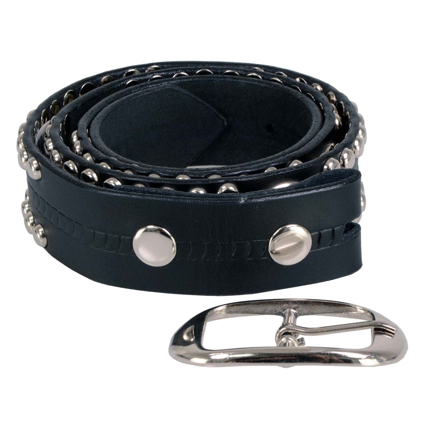 Milwaukee Leather MP7131 Men's Chrome Studded & Star Emblem Black Leather Belt w/ Interchangeable Buckle -1.5 in Wide