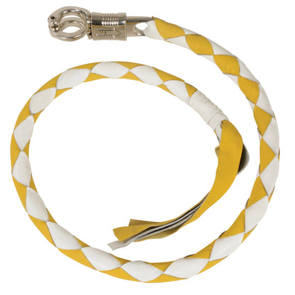 Milwaukee Leather 36'' Genuine Leather Whip - White and Yellow Get Back Whip for Handlebar - Biker Whip - MP7900