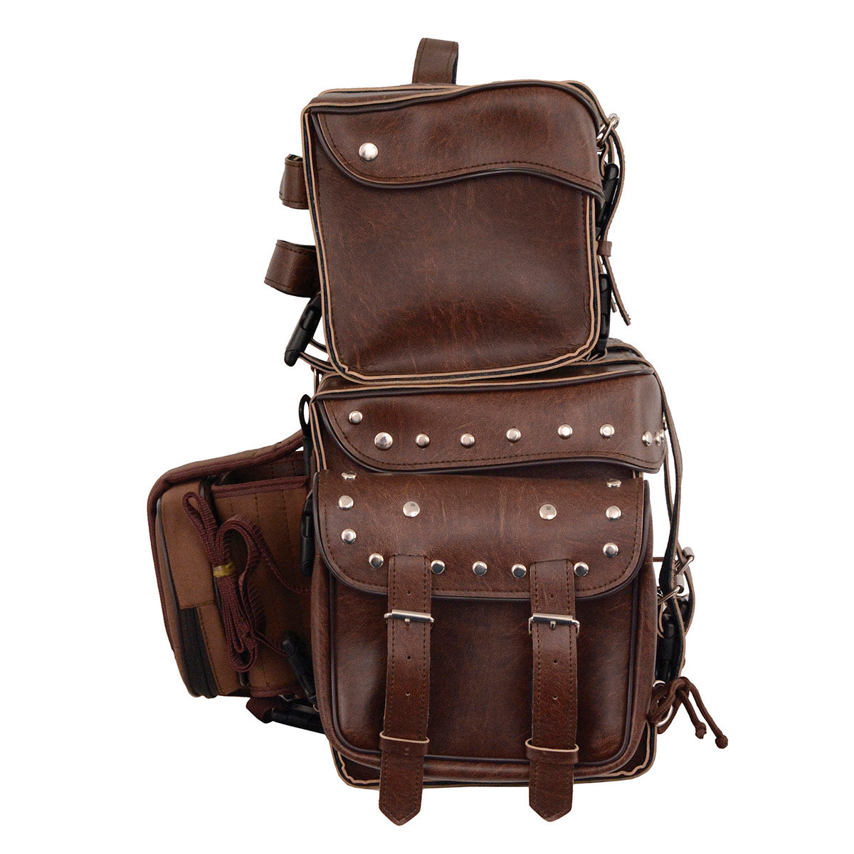 Milwaukee Performance MP8127RT Large Retro Brown 4-Piece Studded PVC Motorcycle Touring Pack