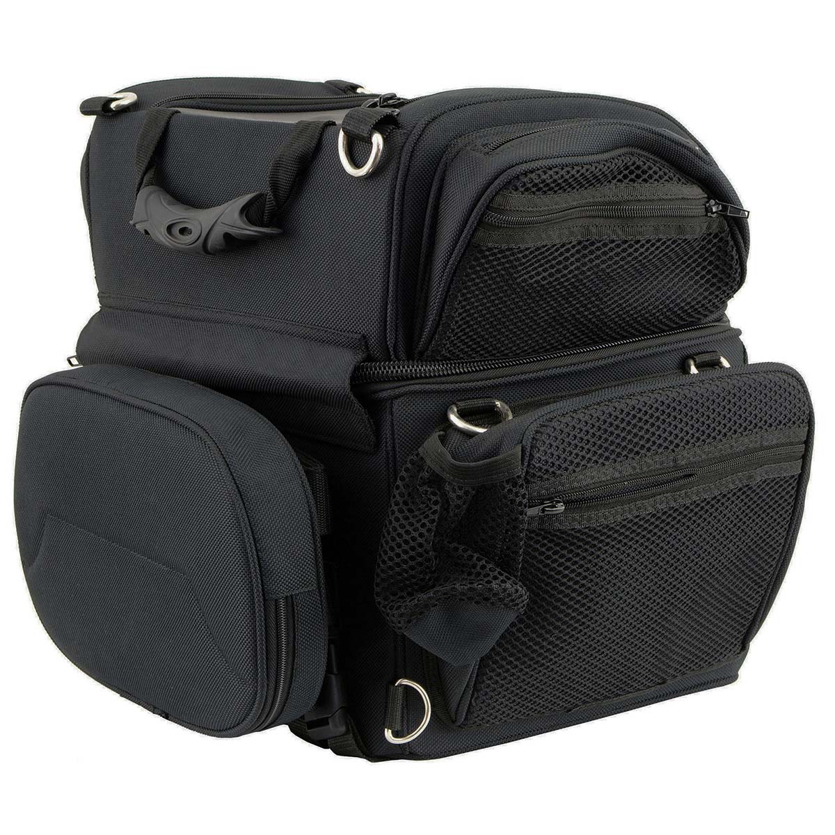 Milwaukee Leather MP8170 Medium Black '5 Pocket' Textile Motorcycle Double Barrel Sissy Bar Rack Bag